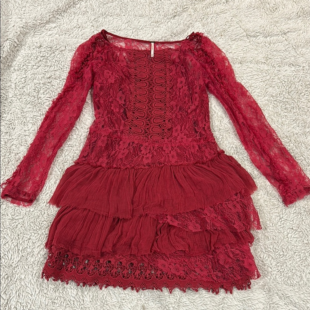 Free People-Red Lace Dress - Picture 5 of 7